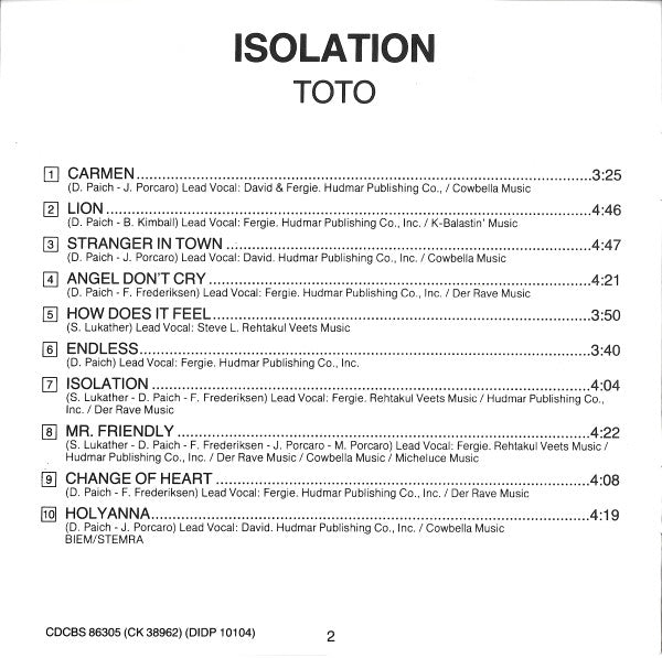 Toto : Isolation (CD, Album)