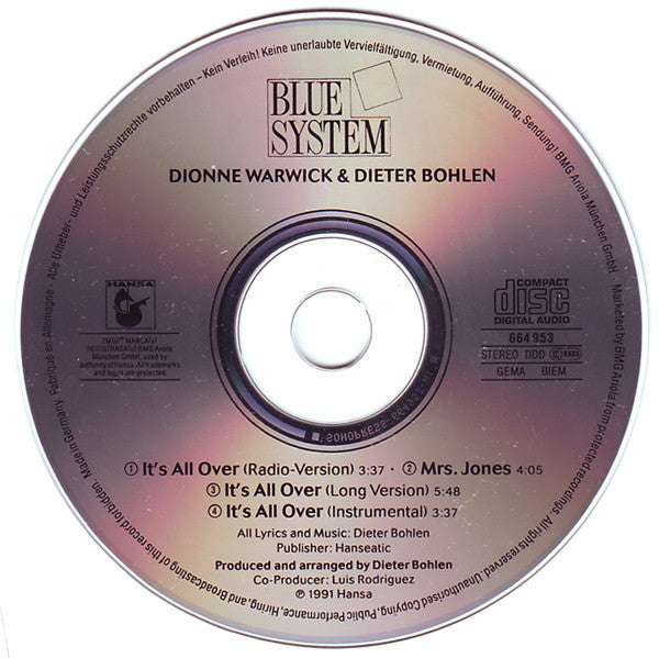 Blue System * Dionne Warwick & Dieter Bohlen : It's All Over (CD, Maxi)