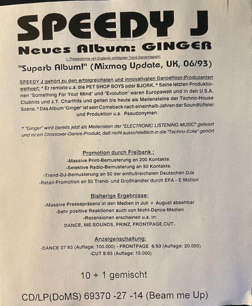 Speedy J : Ginger (CD, Album, Promo)
