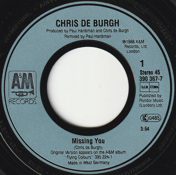 Chris de Burgh : Missing You (7", Single)
