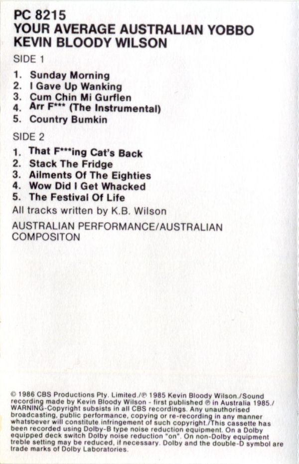 Kevin Bloody Wilson : Your Average Australian Yobbo (Cass, Album, RE, Dol)