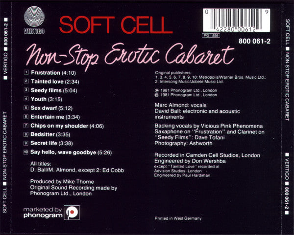 Soft Cell : Non-Stop Erotic Cabaret (CD, Album, RE)