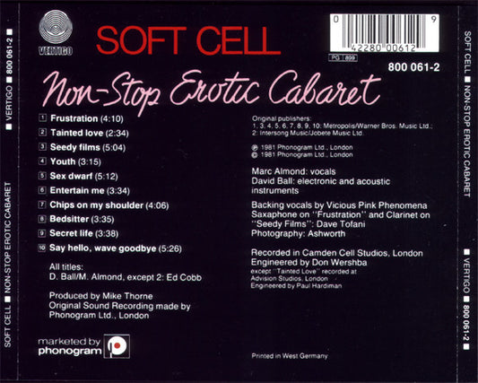 Soft Cell : Non-Stop Erotic Cabaret (CD, Album, RE)