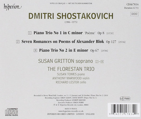 Dmitri Shostakovich, The Florestan Trio, Susan Gritton : Piano Trios Nos 1 & 2 • Seven Romances Op 127 (CD, Album)