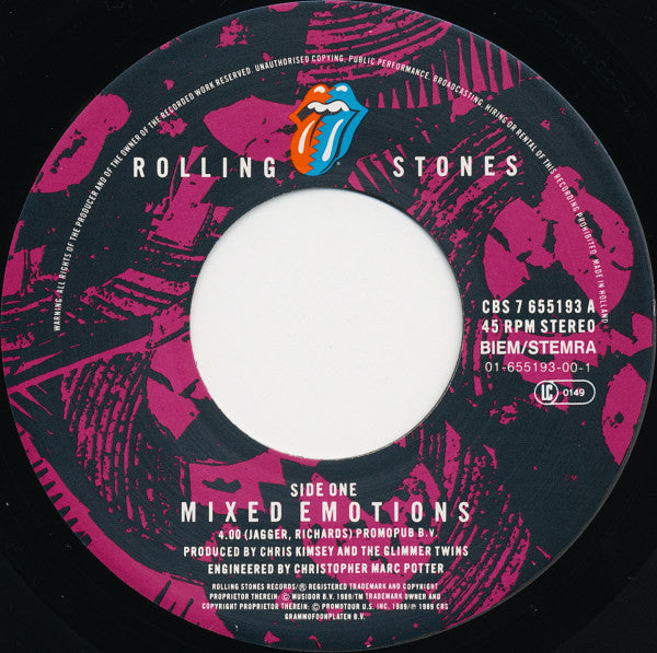 The Rolling Stones : Mixed Emotions (7", Single)