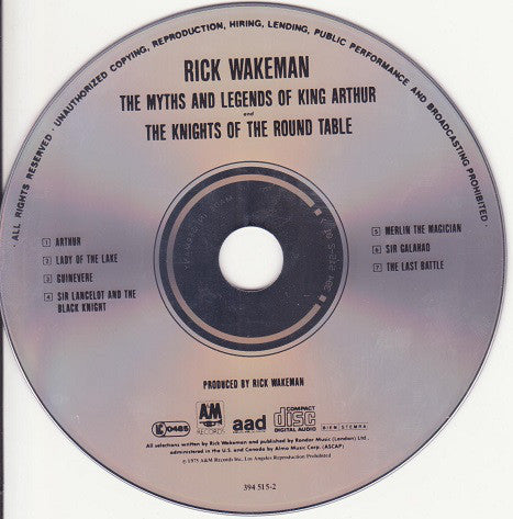 Rick Wakeman : The Myths And Legends Of King Arthur And The Knights Of The Round Table (CD, Album, RE)