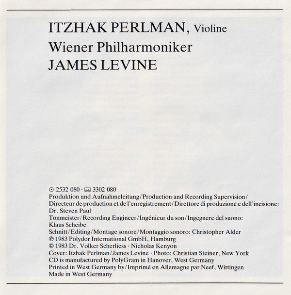 Wolfgang Amadeus Mozart • Itzhak Perlman • Wiener Philharmoniker • James Levine (2) : Violinkonzerte - Violin Concertos Nos. 3 & 5 (CD, Album)