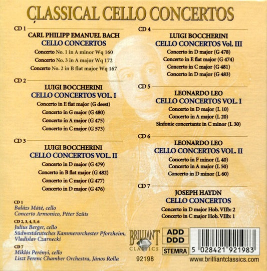 C.P.E. Bach*, Haydn*, Boccherini*, Leo* : Classical Cello Concertos (7xCD + Box, Comp)