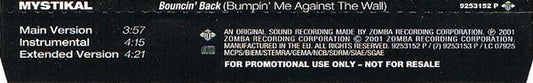 Mystikal : Bouncin' Back (Bumpin' Me Against The Wall) (CD, Single, Promo)