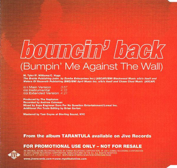 Mystikal : Bouncin' Back (Bumpin' Me Against The Wall) (CD, Single, Promo)