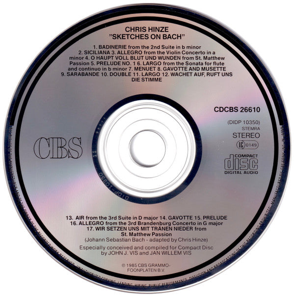 Chris Hinze : Sketches On Bach - The Best Of The Bach Recordings (CD, Comp)