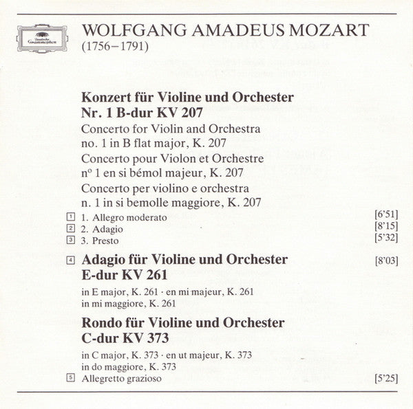 Wolfgang Amadeus Mozart - Wiener Philharmoniker, Itzhak Perlman, James Levine (2) : Violinkonzert No. 1 • Adagio K.261 • Rondo K.373 • Rondo K.261a (CD, Album)