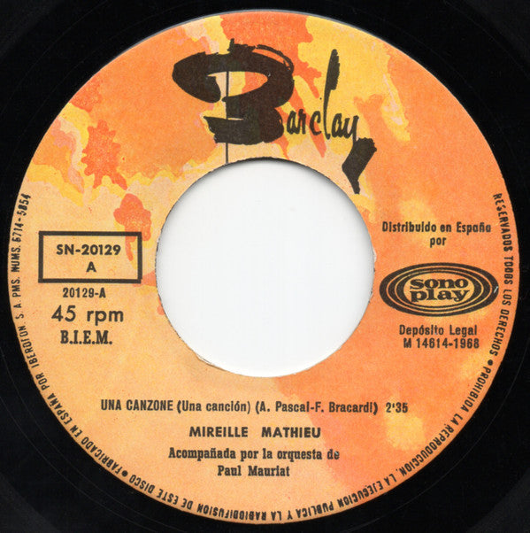 Mireille Mathieu : Una Canzone (7", Single)