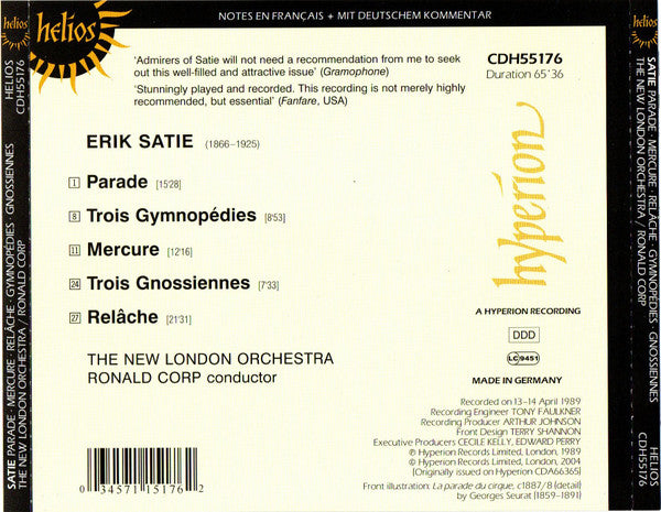 Erik Satie, The New London Orchestra, Ronald Corp : Parade • Relâche • Mercure • Gymnopédies • Gnossiennes (CD, Album, RE)