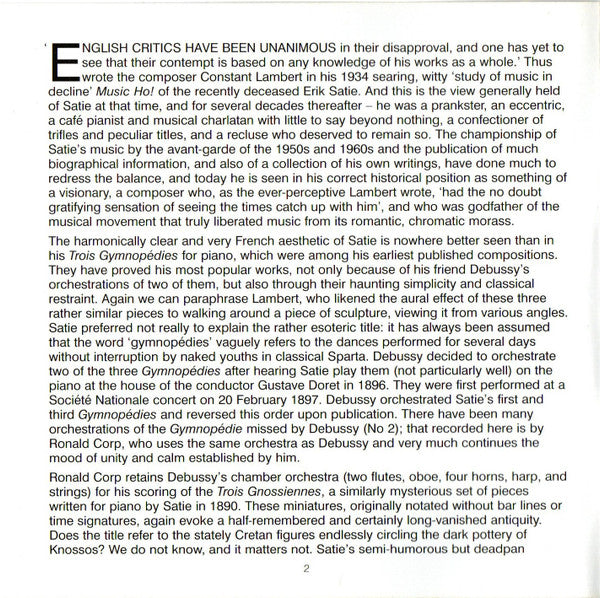 Erik Satie, The New London Orchestra, Ronald Corp : Parade • Relâche • Mercure • Gymnopédies • Gnossiennes (CD, Album, RE)