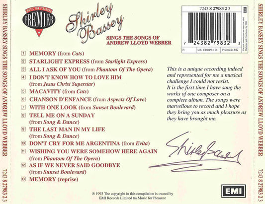 Shirley Bassey : Sings The Songs Of Andrew Lloyd Webber (CD, Album)