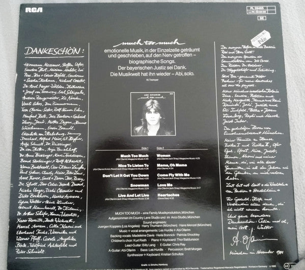 Abi Ofarim : Much Too Much (LP, Album)