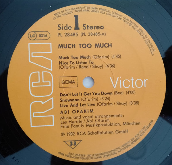 Abi Ofarim : Much Too Much (LP, Album)