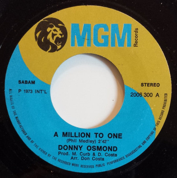 Donny Osmond : A Million To One (7", Single)