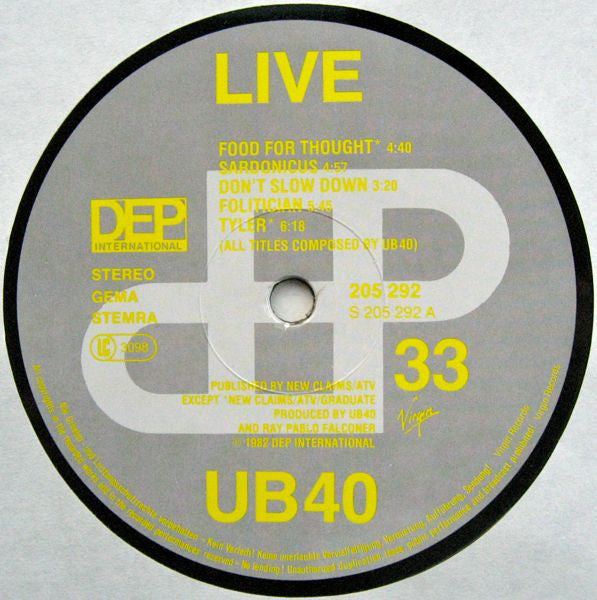 UB40 : Live (LP, Album)