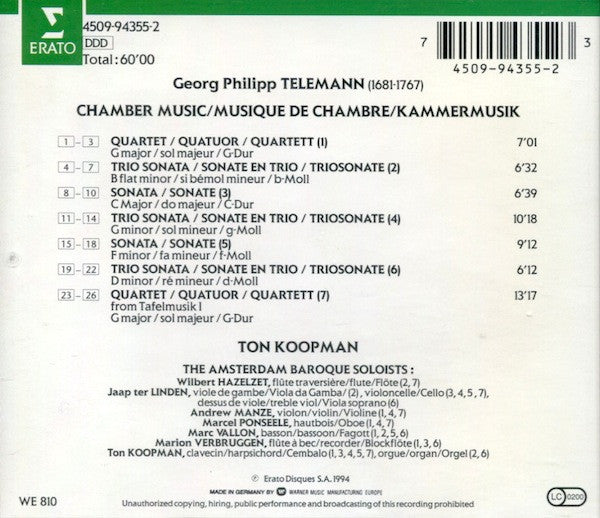 Georg Philipp Telemann, Ton Koopman, The Amsterdam Baroque Soloists : Chamber Music (CD, Album)