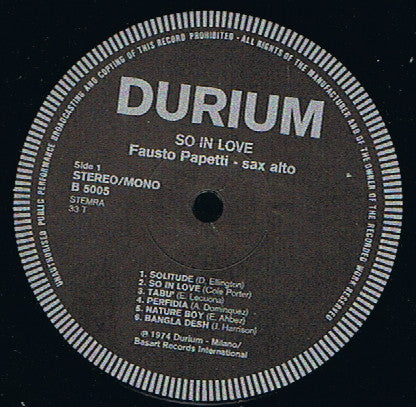 Fausto Papetti : So In Love (LP, Comp)