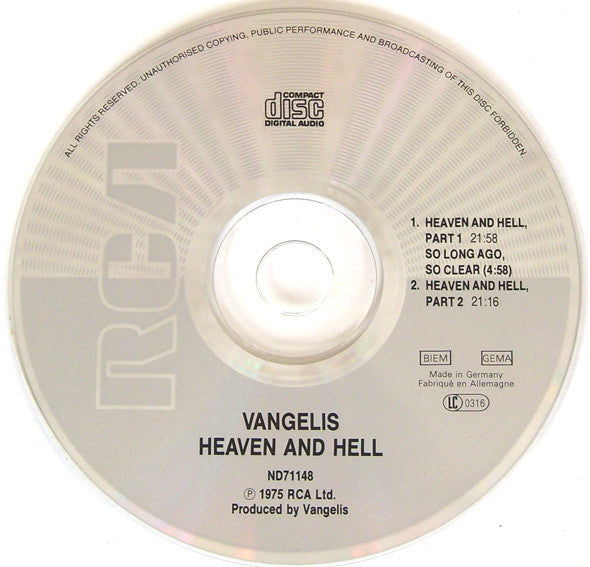 Vangelis : Heaven And Hell (CD, Album, RE, RP)