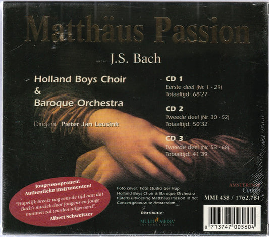 Johann Sebastian Bach - Holland Boys Choir, Dutch Baroque Orchestra, Pieter Jan Leusink : Matthäus Passion (3xCD, Album)