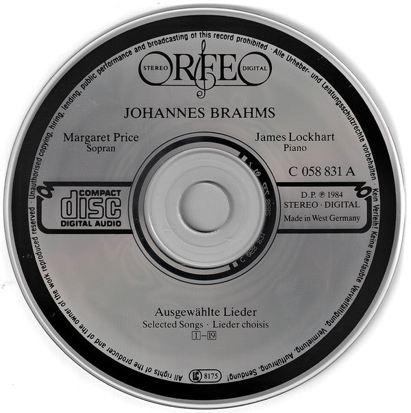Johannes Brahms - Margaret Price, James Lockhart : Lieder (CD, RP)