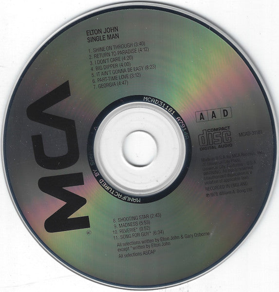 Elton John : A Single Man (CD, Album, RE)