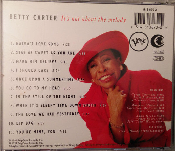 Betty Carter : It's Not About The Melody (CD, Album)