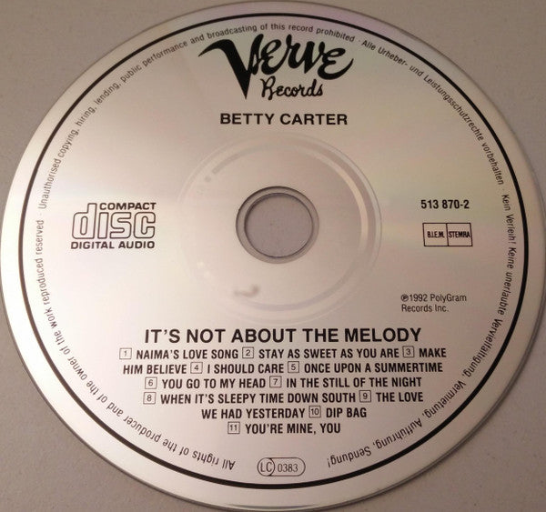 Betty Carter : It's Not About The Melody (CD, Album)