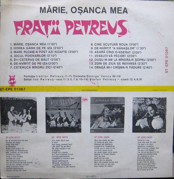 Frații Petreuș : Mărie, Oșanca Mea (LP, Comp, RE, Bla)