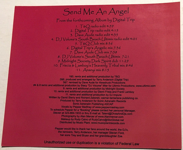 Pepper Mashay And Digital Trip : Send Me An Angel (CD, Single)