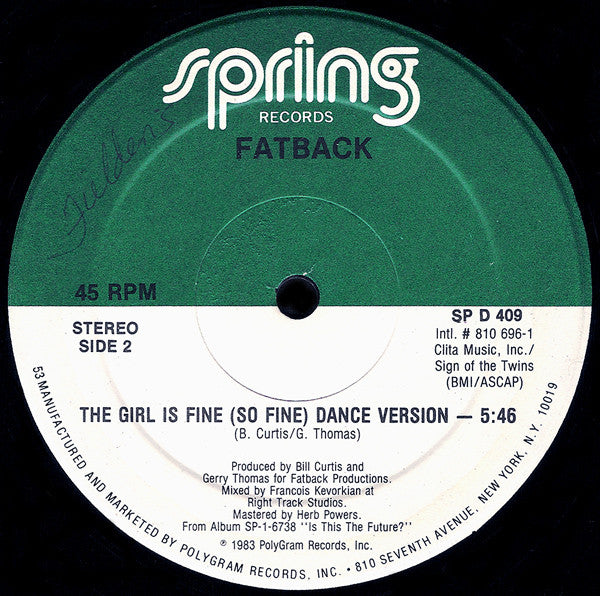 The Fatback Band : The Girl Is Fine (So Fine) (12")
