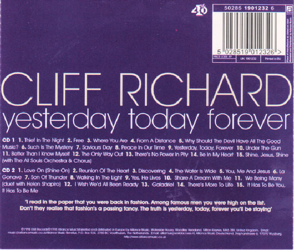 Cliff Richard : Yesterday Today Forever (2xCD, Comp)