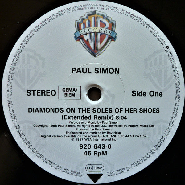 Paul Simon : Diamonds On The Soles Of Her Shoes (Extended Remix) (12", Maxi)