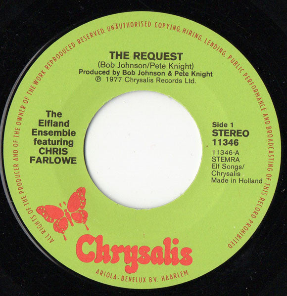 Chris Farlowe, Mary Hopkin, The Elfland Ensemble : Songs From The King Of Elfland's Daughter - The Request / Lirazel (7", Single)