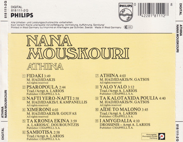 Nana Mouskouri : Athina (CD, Album)