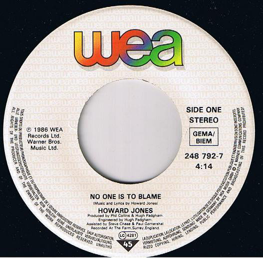 Howard Jones : No One Is To Blame (7", Single)