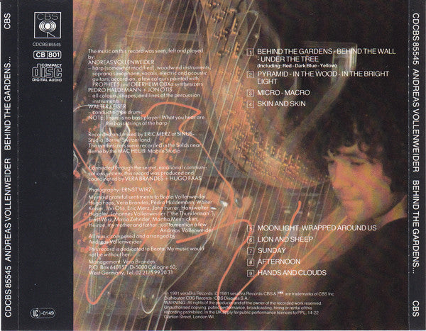 Andreas Vollenweider : ...Behind The Gardens - Behind The Wall - Under The Tree... (CD, Album, RE)