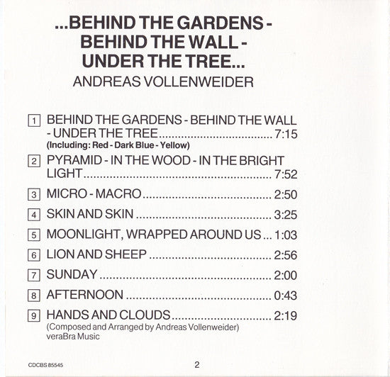 Andreas Vollenweider : ...Behind The Gardens - Behind The Wall - Under The Tree... (CD, Album, RE)