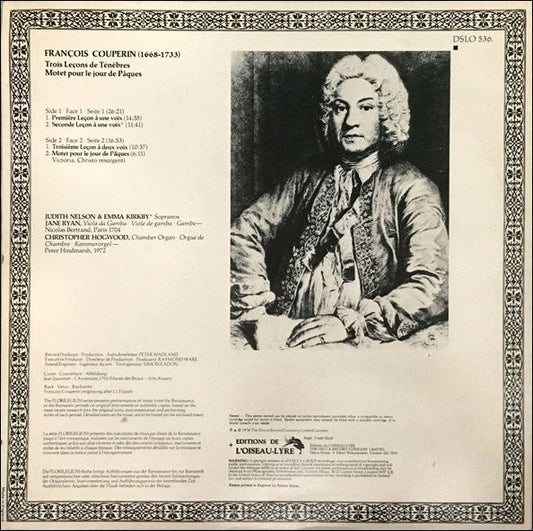 François Couperin - Judith Nelson • Emma Kirkby • Jane Ryan • Christopher Hogwood : Trois Leçons De Ténèbres • Motet Pour Le Jour De Pâques (LP)