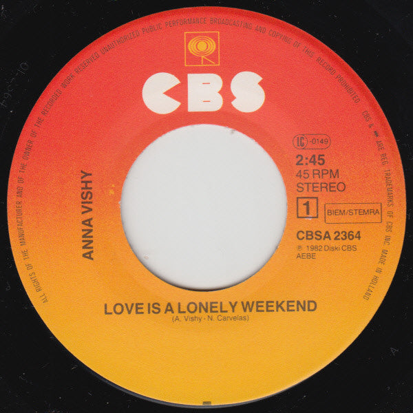 Anna Vissi : Love Is A Lonely Weekend (7", Single)