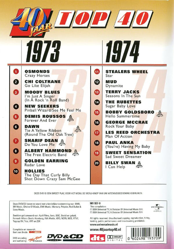 Various : 40 Jaar Top 40 - 1973-1974 (CD, Comp + DVD-V, Comp, PAL)