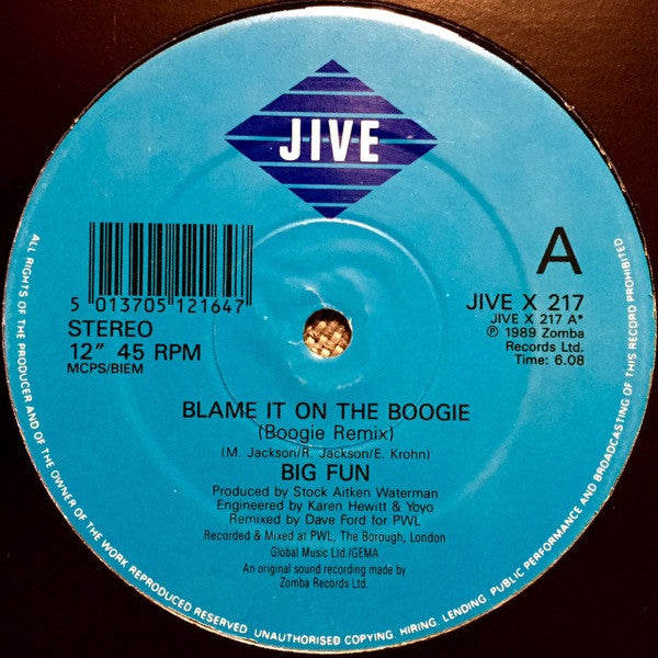 Big Fun : Blame It On The Boogie (Boogie Remix)  (12", Single)