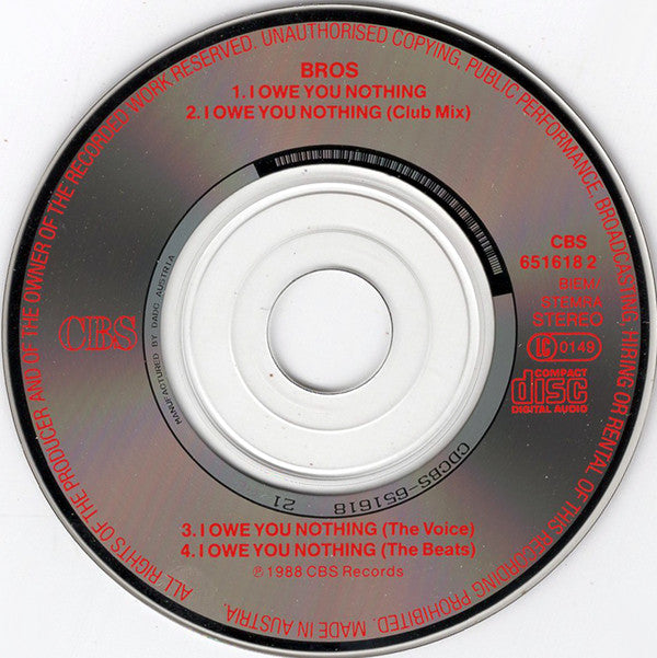 Bros : I Owe You Nothing (CD, Mini, Single)