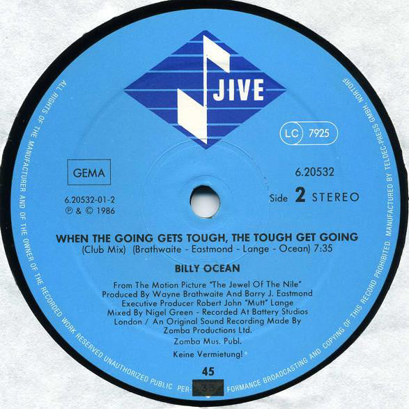 Billy Ocean : When The Going Gets Tough, The Tough Get Going (12", Maxi)