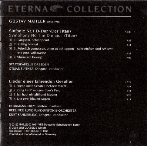 Gustav Mahler, Staatskapelle Dresden, Otmar Suitner : Sinfonie Nr. 1 D-dur (CD, Comp, RM)