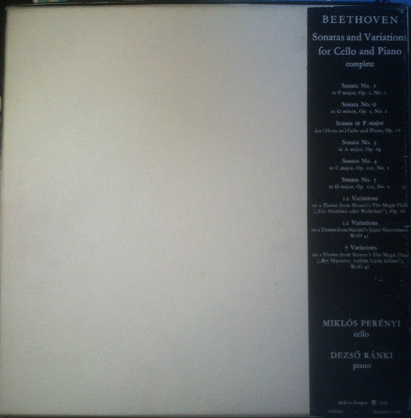 Ludwig van Beethoven, Miklós Perényi, Dezső Ránki : Sonatas And Variations For Cello And Piano (Complete) (3xLP + Box)